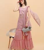 Women's Zari And Beads Printed Net Kurti And Palazzo With Dupatta (MAK56BEADS)