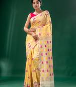 Pale Yellow Cotton Silk Handwoven Soft Jamdani Saree Without Blouse