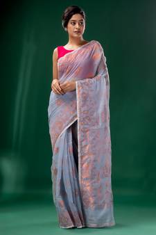 Grey Cotton Silk Handwoven Soft Jamdani Saree Without Blouse