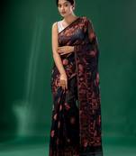 NavyBlue Cotton Silk handwoven soft Jamdani saree