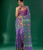 Purple Cotton Silk handwoven soft Jamdani saree
