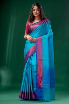 Blue Organza handwoven soft saree with texture design