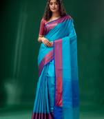 Blue Organza handwoven soft saree with texture design