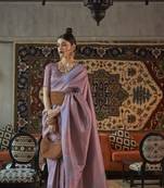 KORAMS DESIGN Faux KANJIVARAM SILK LAVENDER COPPER ZARI WEAVING CLASSIC SAREE WITH BLOUSE 