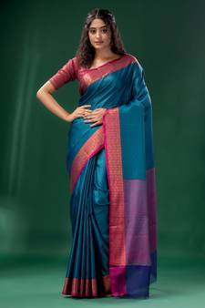 Blue Organza handwoven soft saree with texture design