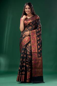 Bottle Green Cotton Silk saree with woven design