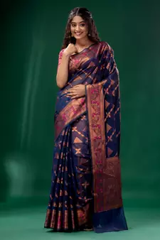 Navy Blue Cotton Silk saree with woven design
