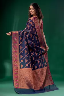Navy Blue Cotton Silk saree with woven design