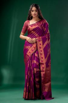 Magenta Cotton Silk saree with woven design