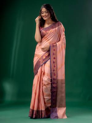 Pearl Pink Cotton Silk saree with woven design 1