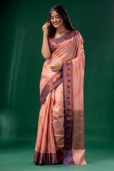 Pearl Pink Cotton Silk saree with woven design