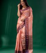 Pearl Pink Cotton Silk saree with woven design