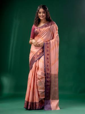 Pearl Pink Cotton Silk saree with woven design 2
