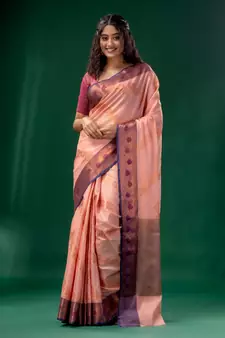 Pearl Pink Cotton Silk saree with woven design