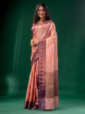 Pearl Pink Cotton Silk saree with woven design 3