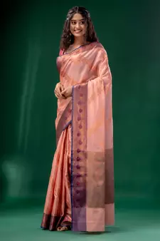 Pearl Pink Cotton Silk saree with woven design