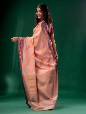 Pearl Pink Cotton Silk saree with woven design 4