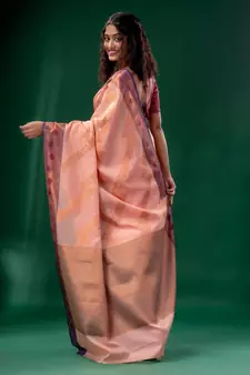 Pearl Pink Cotton Silk saree with woven design