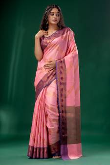 Pink Cotton Silk saree with woven design