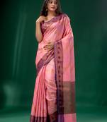 Pink Cotton Silk saree with woven design