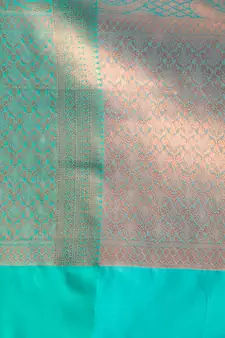 Teal Blue Blended Silk Brocade handwoven soft saree