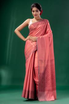 Taffy Pink Blended Silk Brocade handwoven soft saree