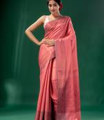 Taffy Pink Blended Silk Brocade handwoven soft saree