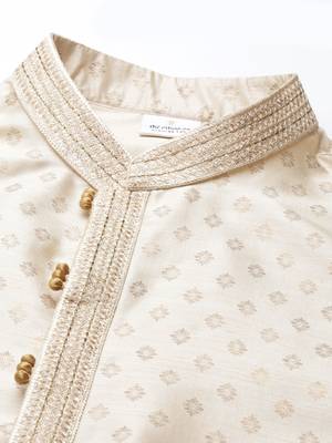 Beige woven art silk kurta-pajama 2