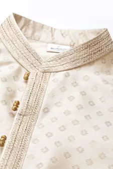 Beige woven art silk kurta-pajama