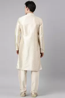 Beige woven art silk kurta-pajama
