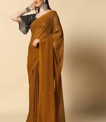 Mustard Chiffon Plain Saree With Black Georgette Sequence Blouse