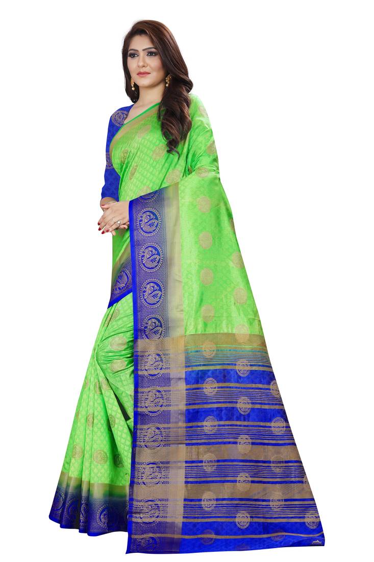 PARROT GREEN PATLANI STYLE PESENTING KANJIVARAM SAREE