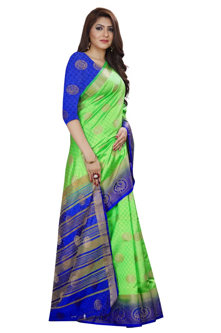 PARROT GREEN PATLANI STYLE PESENTING KANJIVARAM SAREE