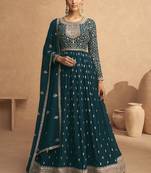Turquoise Sequence Embroidery Festive Anarkali Suit