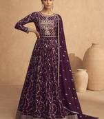 Wine Sequence Embroidery Festive Anarkali Suit