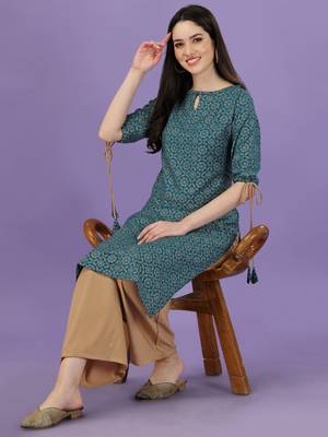 Women's All Over Gold Printed Rayon Calf Length Kurta And Palazzo Set (MAK57BELL) 1