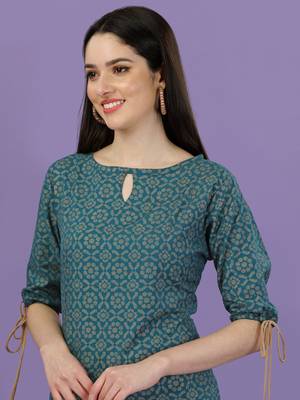 Women's All Over Gold Printed Rayon Calf Length Kurta And Palazzo Set (MAK57BELL) 4