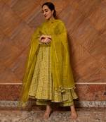 Bandhej Mehendi Green Anarkali Set