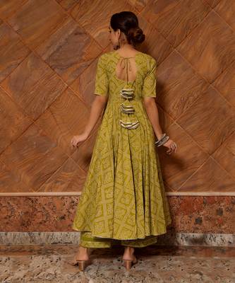 Bandhej Mehendi Green Anarkali Set 3