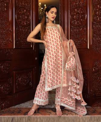 Ojasvi Peach Block Printed Kurta Set 2