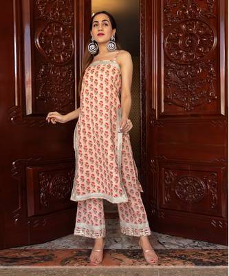 Ojasvi Peach Block Printed Kurta Set 3