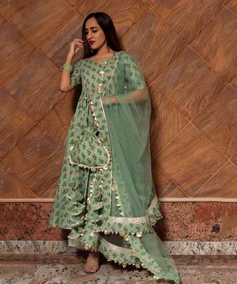 Green Paisely Block Printed Anarkali Set 1