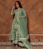 Green Paisely Block Printed Anarkali Set