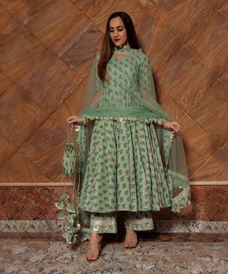 Green Paisely Block Printed Anarkali Set 2