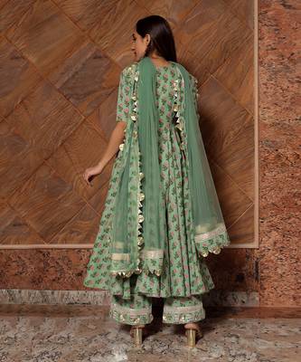 Green Paisely Block Printed Anarkali Set 3