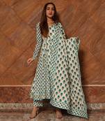 White Paisely Kalidar Anarkali Set