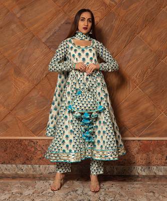 White Paisely Kalidar Anarkali Set 3