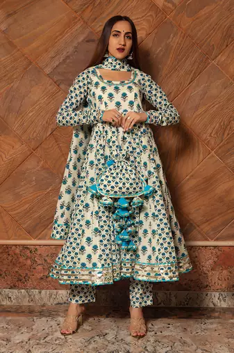 White Paisely Kalidar Anarkali Set