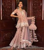 Peach Block Printed Sharara Set