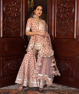 Peach Block Printed Sharara Set 2